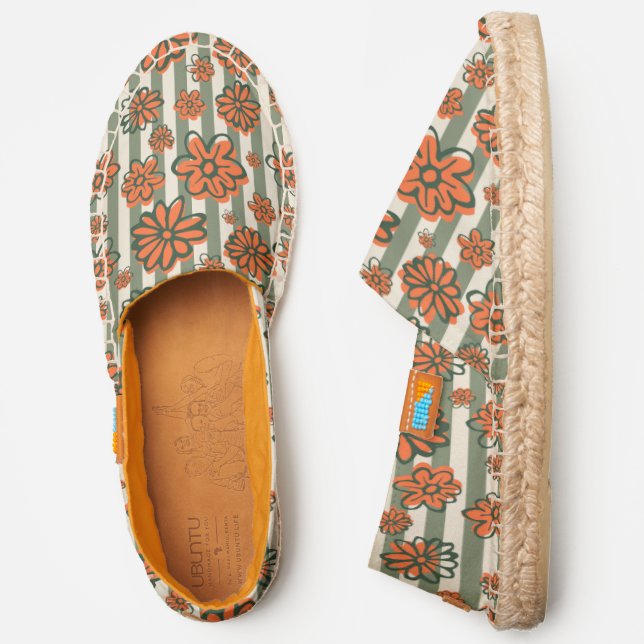 Pattern Of Orange Flowers And Stripes Espadrilles (Side)