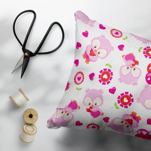 Pattern Of Owls Cute Owls Pink Owls Hearts Accent Pillow