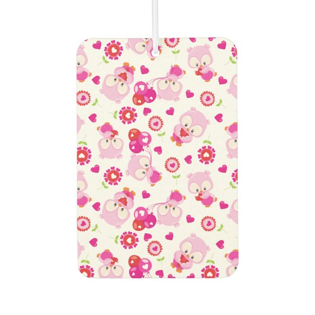 Pattern Of Owls, Cute Owls, Pink Owls, Hearts Air Freshener (Front)