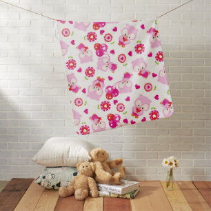 Pattern Of Owls, Cute Owls, Pink Owls, Hearts Baby Blanket