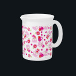 Pattern Of Owls, Cute Owls, Pink Owls, Hearts Beverage Pitcher<br><div class="desc">Cute,  fun and adorable pattern with pink owls,  flowers,  hearts and balloons. Modern and trendy gift,  perfect for the owl lover in your life.</div>