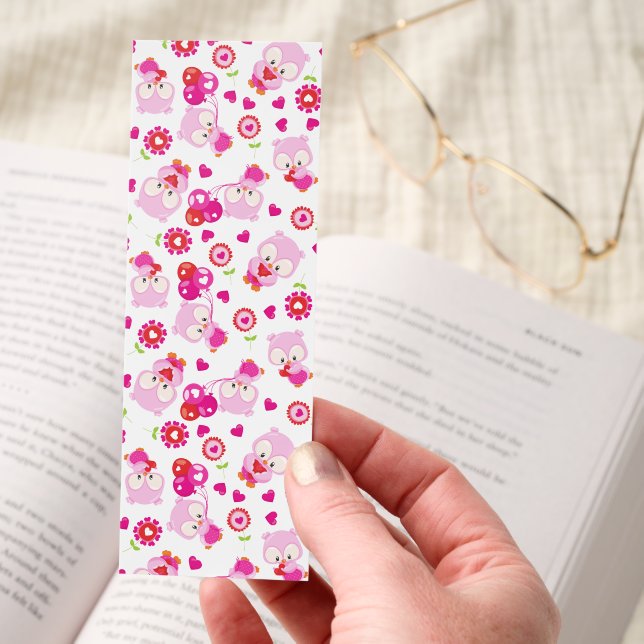Pattern Of Owls, Cute Owls, Pink Owls, Hearts Bookmarks (Hand)