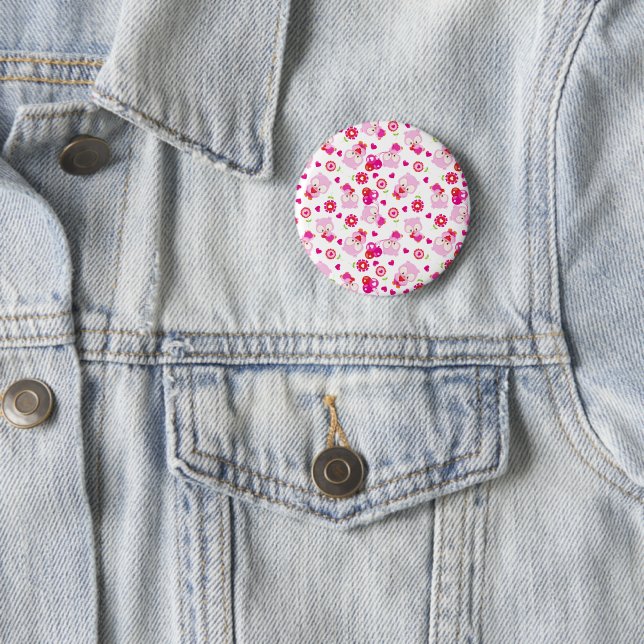 Pattern Of Owls, Cute Owls, Pink Owls, Hearts Button (In Situ)