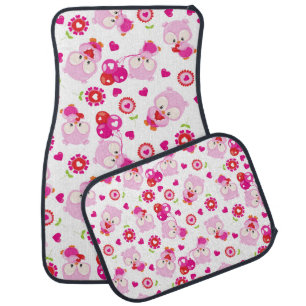 Pattern Of Owls, Cute Owls, Pink Owls, Hearts Car Floor Mat