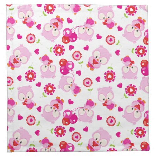 Pattern Of Owls Cute Owls Pink Owls Hearts Cloth Napkin