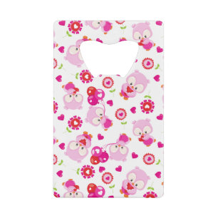Pattern Of Owls, Cute Owls, Pink Owls, Hearts Credit Card Bottle Opener