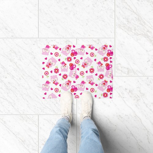 Pattern Of Owls, Cute Owls, Pink Owls, Hearts Doormat
