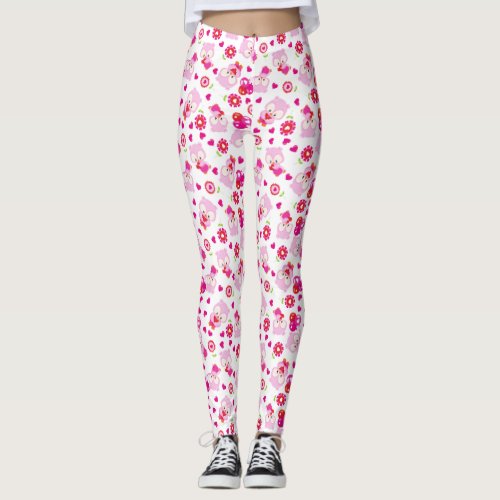 Pattern Of Owls, Cute Owls, Pink Owls, Hearts Leggings