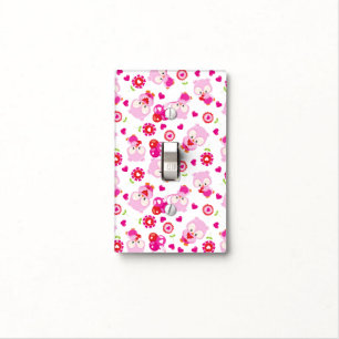 Pattern Of Owls, Cute Owls, Pink Owls, Hearts Light Switch Cover