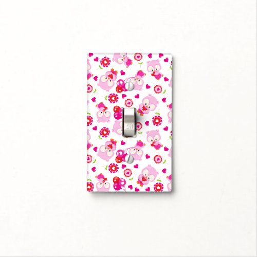 Pattern Of Owls Cute Owls Pink Owls Hearts Light Switch Cover