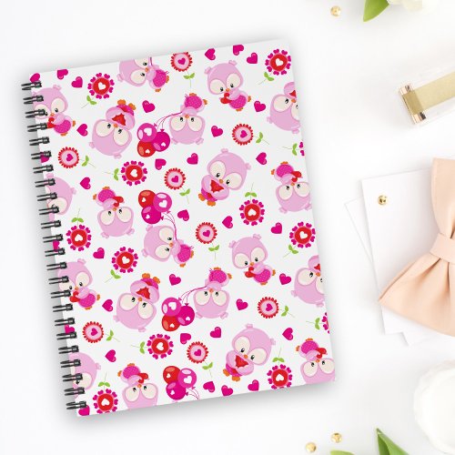 Pattern Of Owls Cute Owls Pink Owls Hearts Notebook