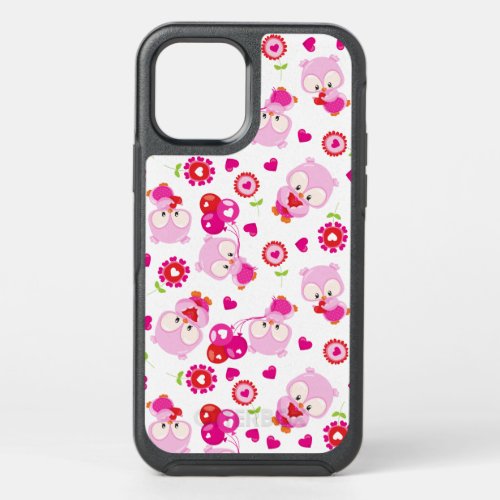 Pattern Of Owls Cute Owls Pink Owls Hearts OtterBox Symmetry iPhone 12 Case