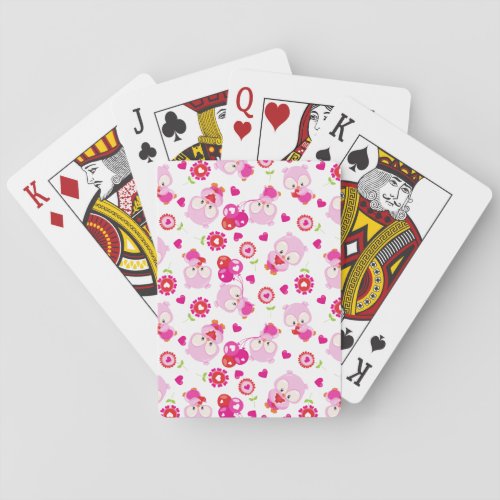 Pattern Of Owls Cute Owls Pink Owls Hearts Playing Cards
