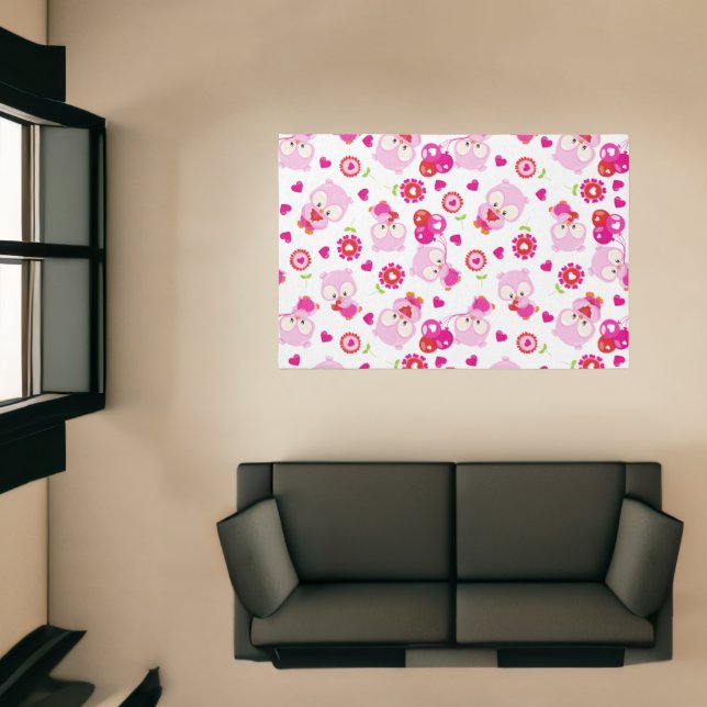 Pattern Of Owls, Cute Owls, Pink Owls, Hearts Rug (Insitu (Indoor 1))