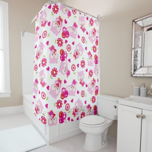 Pattern Of Owls Cute Owls Pink Owls Hearts Shower Curtain