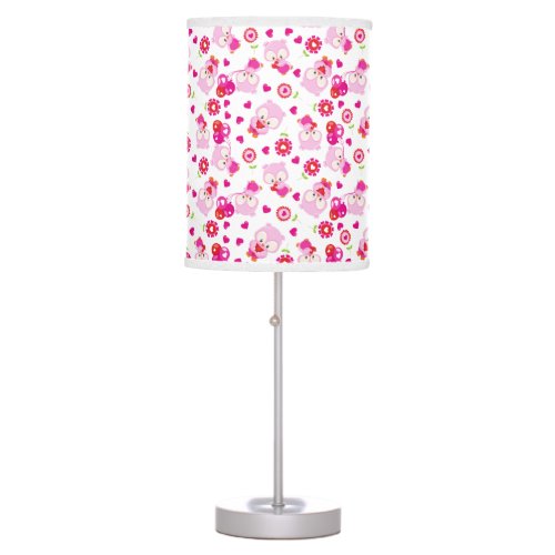 Pattern Of Owls Cute Owls Pink Owls Hearts Table Lamp