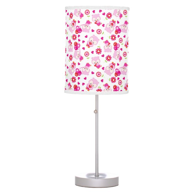Pattern Of Owls, Cute Owls, Pink Owls, Hearts Table Lamp (Front)
