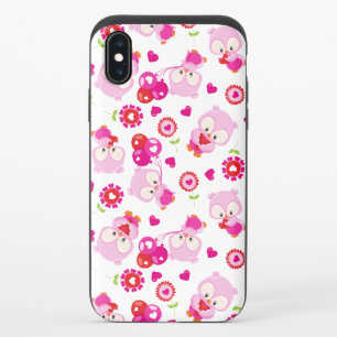 Pattern Of Owls, Cute Owls, Pink Owls, Hearts iPhone X Slider Case