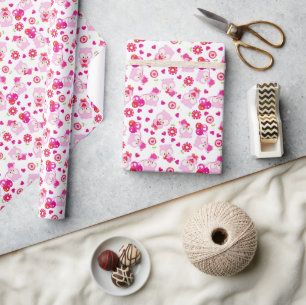 Pattern Of Owls, Cute Owls, Pink Owls, Hearts Wrapping Paper