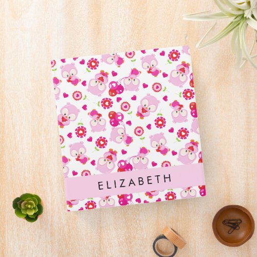 Pattern Of Owls Cute Owls Pink Owls Your Name 3 Ring Binder
