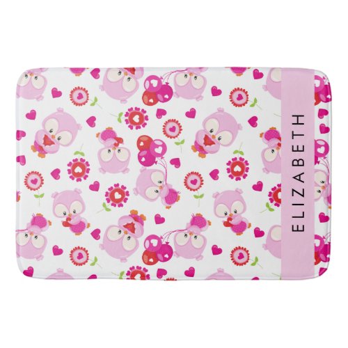 Pattern Of Owls Cute Owls Pink Owls Your Name Bath Mat
