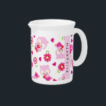 Pattern Of Owls, Cute Owls, Pink Owls, Your Name Beverage Pitcher<br><div class="desc">Cute,  fun and adorable pattern with pink owls,  flowers,  hearts and balloons. Modern and trendy gift,  perfect for the owl lover in your life. Personalize by adding your name,  nickname,  monogram or initials.</div>
