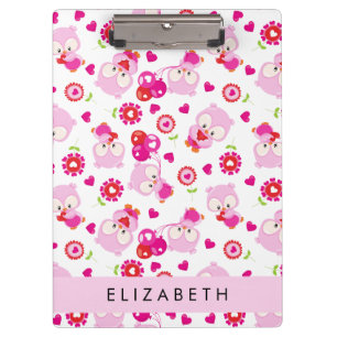 Pattern Of Owls, Cute Owls, Pink Owls, Your Name Clipboard