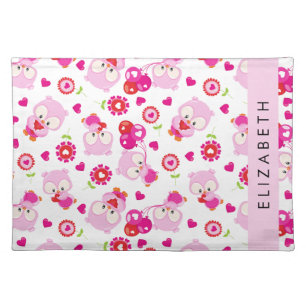 Pattern Of Owls, Cute Owls, Pink Owls, Your Name Cloth Placemat