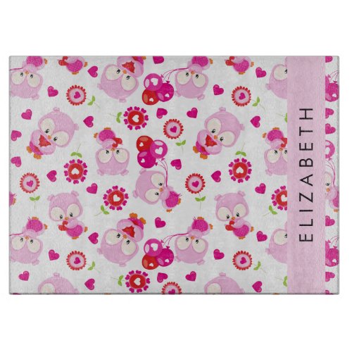 Pattern Of Owls Cute Owls Pink Owls Your Name Cutting Board