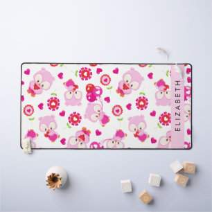 Pattern Of Owls, Cute Owls, Pink Owls, Your Name Desk Mat