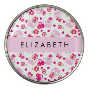 Pattern Of Owls, Cute Owls, Pink Owls, Your Name Golf Ball Marker