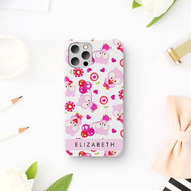 Pattern Of Owls, Cute Owls, Pink Owls, Your Name iPhone Case (Creator Uploaded)