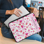 Pattern Of Owls, Cute Owls, Pink Owls, Your Name Laptop Sleeve<br><div class="desc">Cute,  fun and adorable pattern with pink owls,  flowers,  hearts and balloons. Modern and trendy gift,  perfect for the owl lover in your life. Personalize by adding your name,  nickname,  monogram or initials.</div>