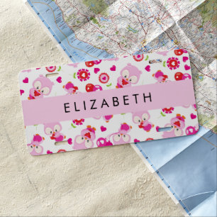 Pattern Of Owls, Cute Owls, Pink Owls, Your Name License Plate