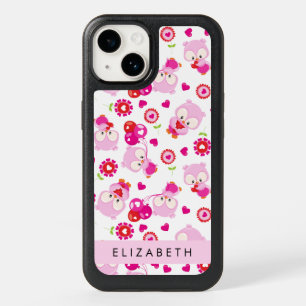Pattern Of Owls, Cute Owls, Pink Owls, Your Name OtterBox iPhone 14 Case