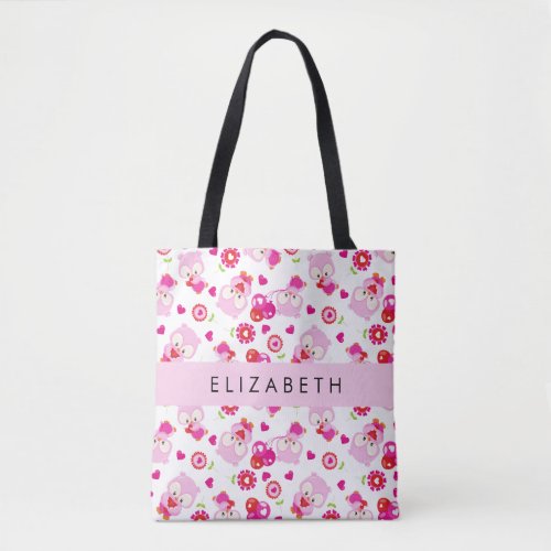 Pattern Of Owls Cute Owls Pink Owls Your Name Tote Bag