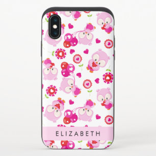 Pattern Of Owls, Cute Owls, Pink Owls, Your Name iPhone X Slider Case