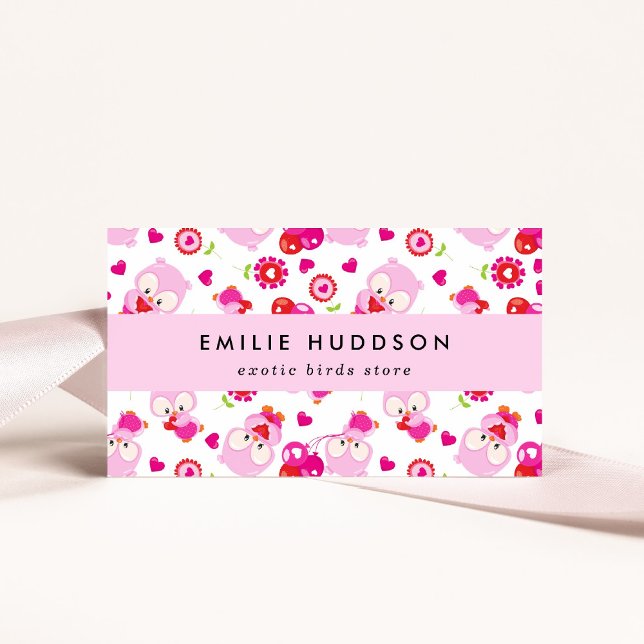 Pattern Of Owls, Pink Owls, Pet Shop, Bird Store Business Card (Creator Uploaded)