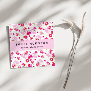 Pattern Of Owls, Pink Owls, Pet Shop, Bird Store Square Business Card