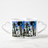 Pattern of Palm Trees in a Posterised Design Coffee Mug Set