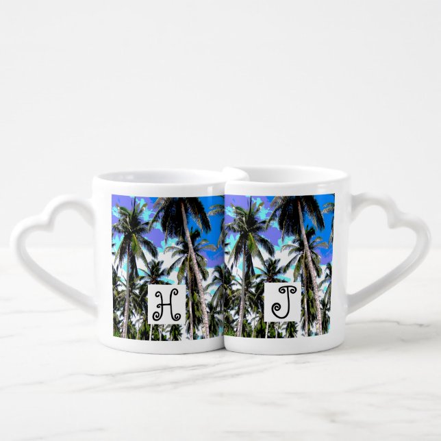 Pattern of Palm Trees in a Posterised Design Coffee Mug Set (Front Nesting)