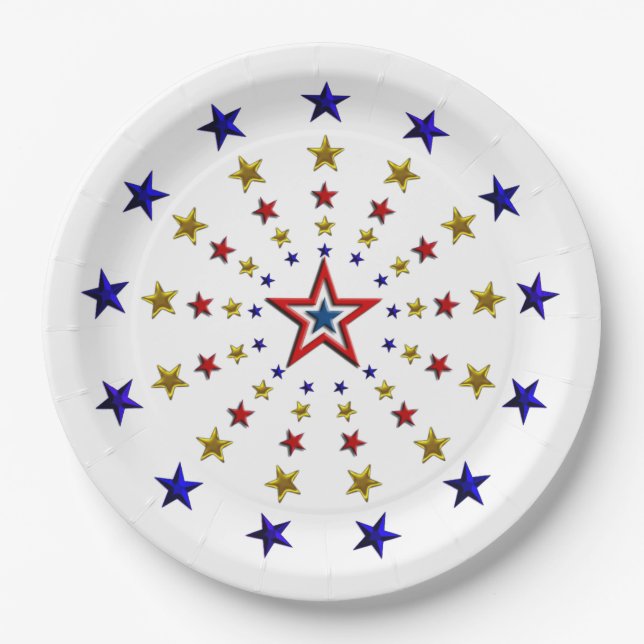 Pattern of Patriotic Stars Paper Plates (Front)