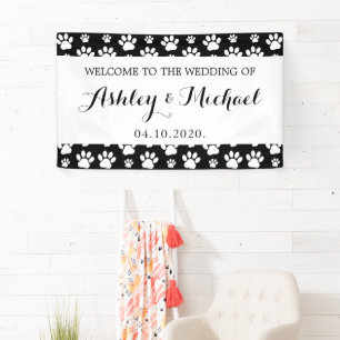 Pattern Of Paws, Black and White, Wedding Banner