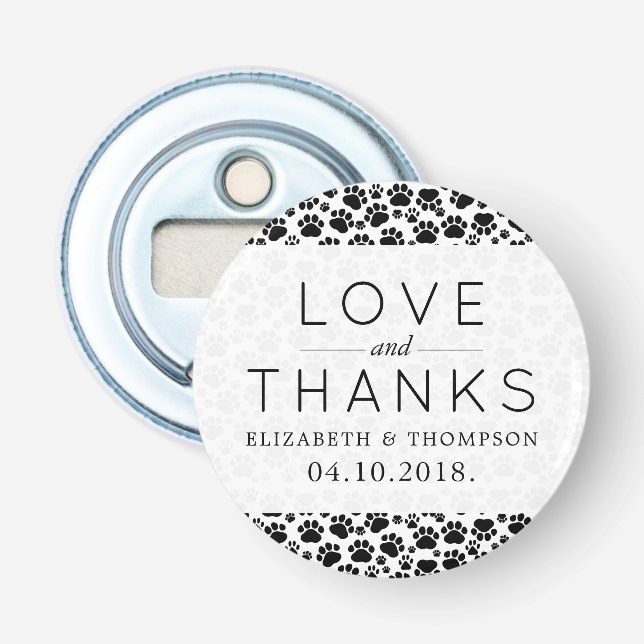 Pattern Of Paws, Black And White, Wedding Bottle Opener (Front)