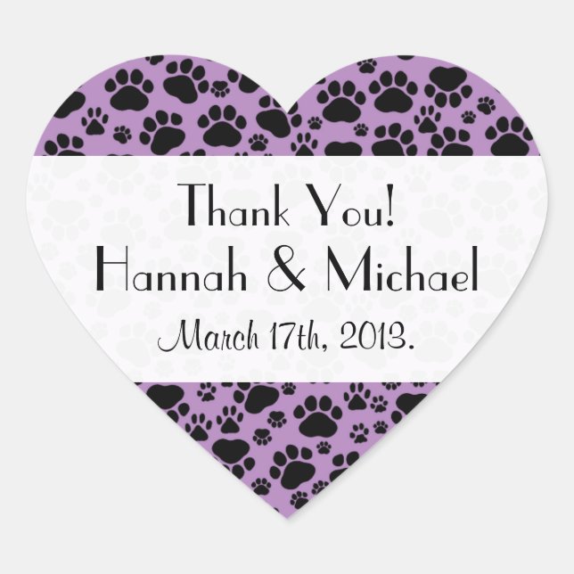 Pattern Of Paws, Black Paws, Dog Paws, Wedding Heart Sticker (Front)