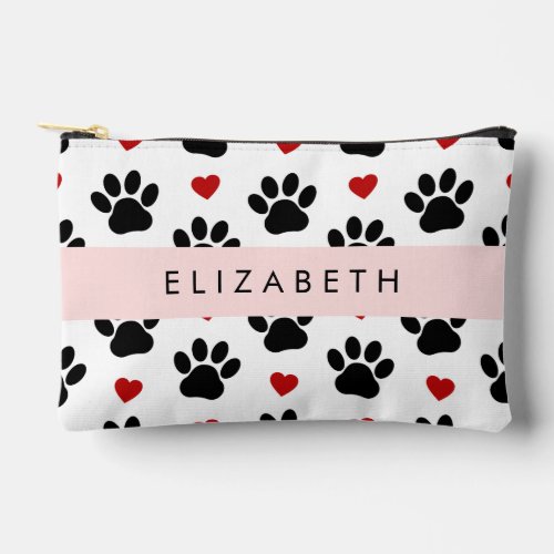 Pattern Of Paws Black Paws Red Hearts Your Name Accessory Pouch