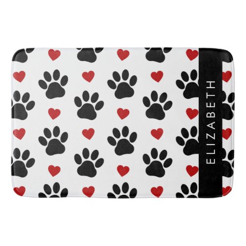 Pattern Of Paws Black Paws Red Hearts Your Name Bath Mat