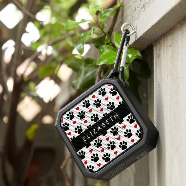 Pattern Of Paws, Black Paws, Red Hearts, Your Name Bluetooth Speaker (Inisitu)