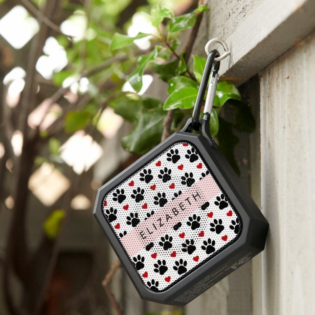 Pattern Of Paws, Black Paws, Red Hearts, Your Name Bluetooth Speaker (Inisitu)