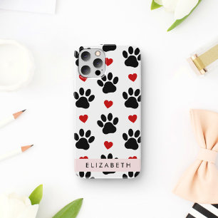 Pattern Of Paws, Black Paws, Red Hearts, Your Name iPhone 12 Pro Case